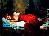 Michael Paintings - Sleeping Lady in Red by Michael O'Toole